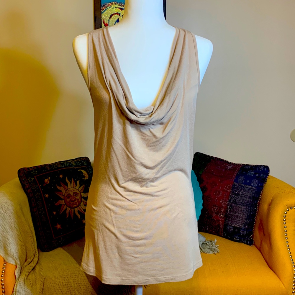 Low Cut Cowl Neck Nude Tan Sleeveless Tank Top
